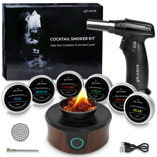 Yilador Electric Cocktails Smoker Kit with Torch, Add More Depth of Flavor, 6 Wood Chips, Whiskey Smoker Infuser Kit for Old Fashioned Bourbon Drinks, Gifts for Men, Dad, Husband (Without Butane)