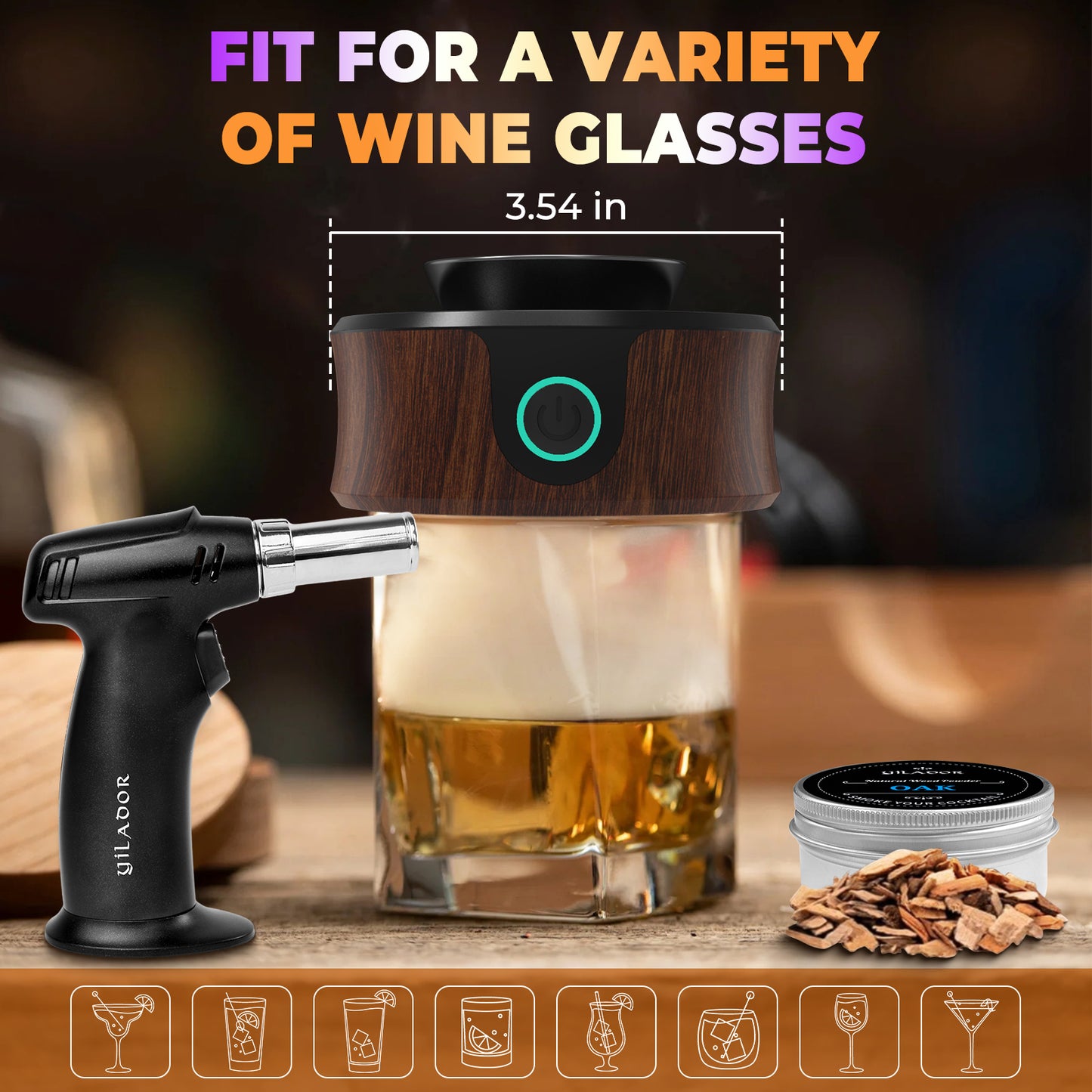 Yilador Electric Cocktails Smoker Kit with Torch, Add More Depth of Flavor, 6 Wood Chips, Whiskey Smoker Infuser Kit for Old Fashioned Bourbon Drinks, Gifts for Men, Dad, Husband (Without Butane)