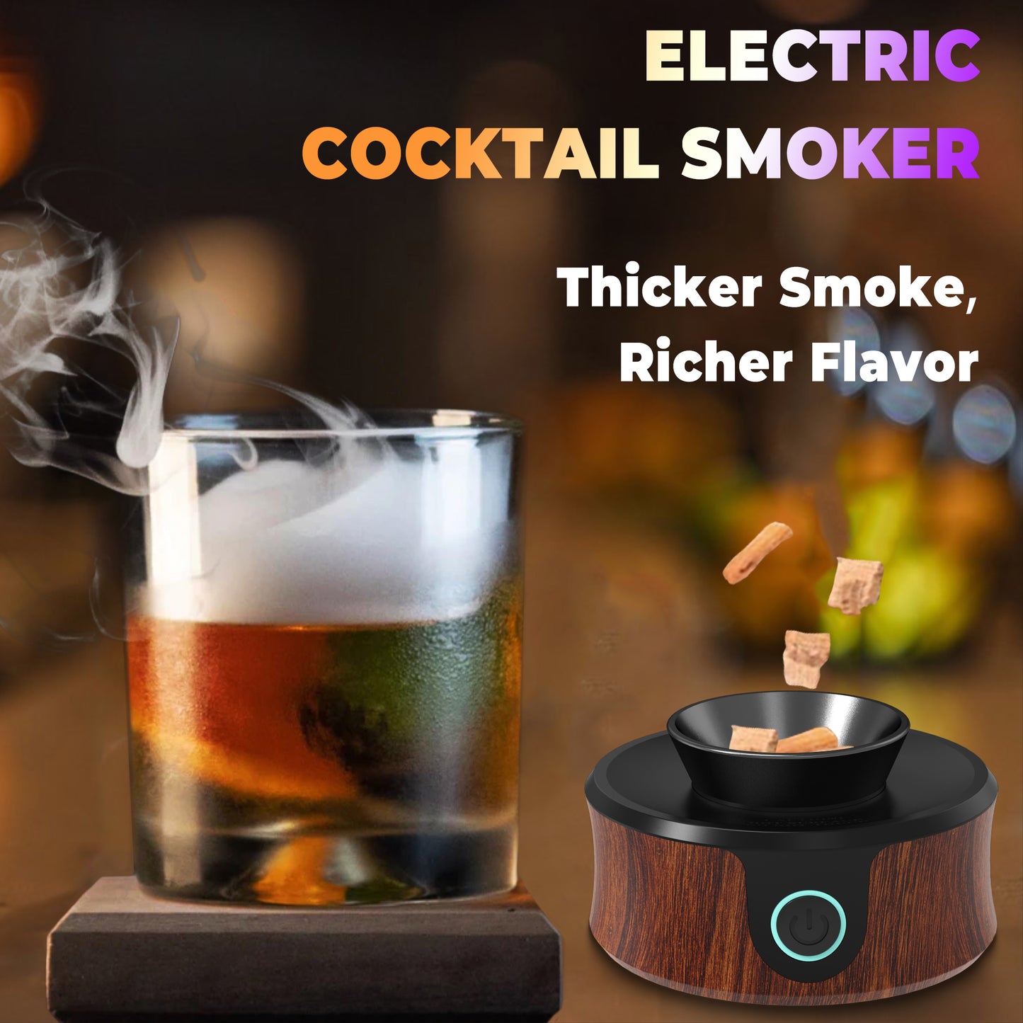 Yilador Electric Cocktails Smoker Kit with Torch, Add More Depth of Flavor, 6 Wood Chips, Whiskey Smoker Infuser Kit for Old Fashioned Bourbon Drinks, Gifts for Men, Dad, Husband (Without Butane)